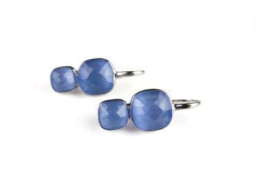 Zilveren oorringen oorbellen dubbele steen pomellato lichtblauw