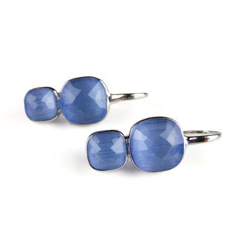 Zilveren oorringen oorbellen dubbele steen pomellato lichtblauw