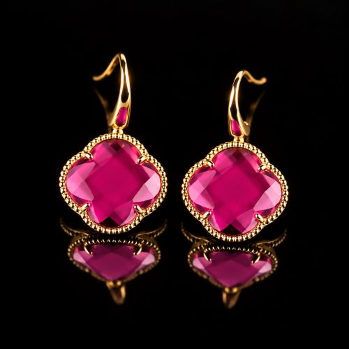 Zilveren oorringen oorbellen geelgoud verguld model Fiori klaver roze rood fushia