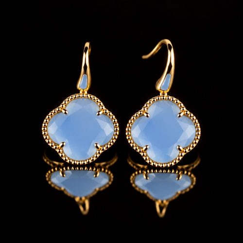 Zilveren oorringen oorbellen geelgoud verguld model Fiori klaver jeans blauw
