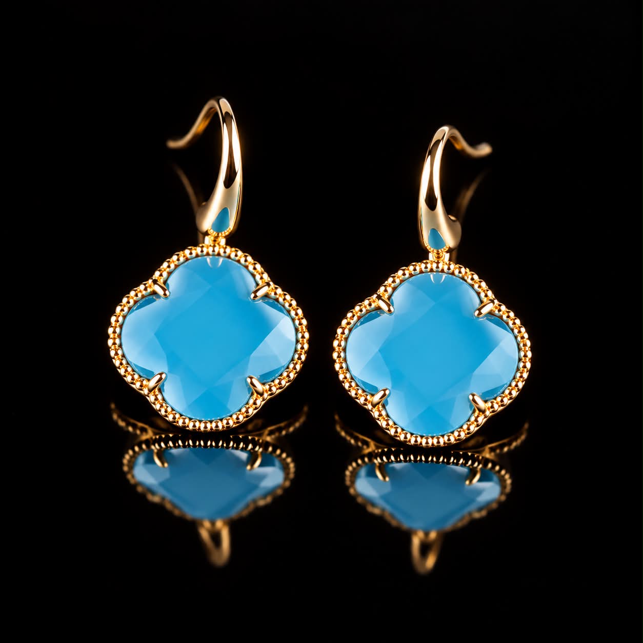 Zilveren oorringen oorbellen geelgoud verguld model Fiori klaver turkoois blauw