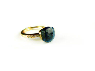 Zilveren ring geelgoud verguld model pomellato blauwe steen en cubic zirconia