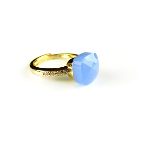 Zilveren ring geelgoud verguld model pomellato blauwe steen en cubic zirconia