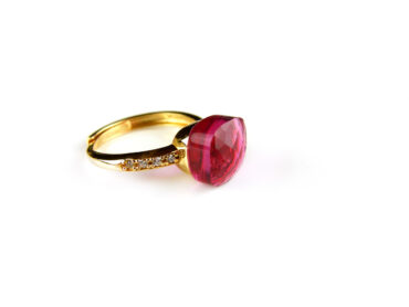 Zilveren ring geelgoud verguld model pomellato rode steen en cubic zirconia