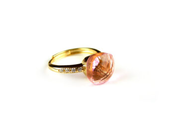 Zilveren ring geelgoud verguld model pomellato roze steen en cubic zirconia