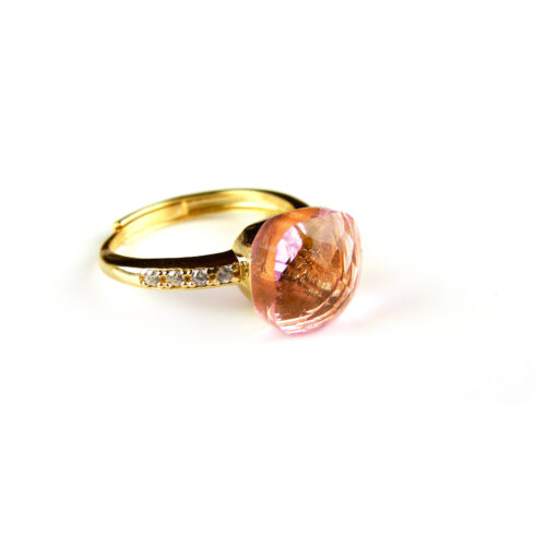 Zilveren ring geelgoud verguld model pomellato roze steen en cubic zirconia