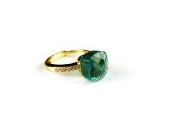 Zilveren ring geelgoud verguld model pomellato blauwe steen en cubic zirconia