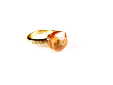 Zilveren ring geelgoud verguld model pomellato roze champagnekleurige steen en cubic zirconia