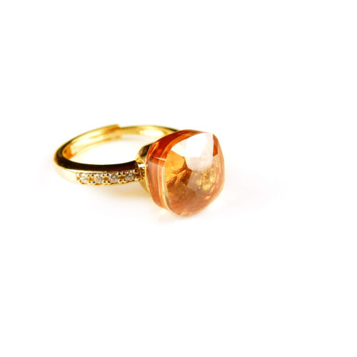 Zilveren ring geelgoud verguld model pomellato roze champagnekleurige steen en cubic zirconia
