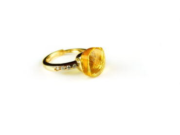 Zilveren ring geelgoud verguld model pomellato gele steen en cubic zirconia