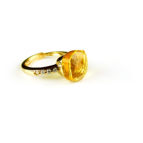 Zilveren ring geelgoud verguld model pomellato gele steen en cubic zirconia