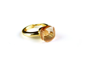 Zilveren ring geelgoud verguld model pomellato roze champagnekleurige steen