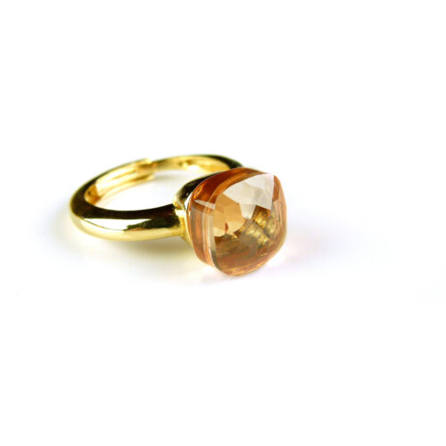 Zilveren ring geelgoud verguld model pomellato roze champagnekleurige steen