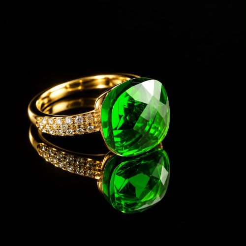 Ring in zilver geelgoud verguld model pomellato groot met groene steen en cubic zirconia