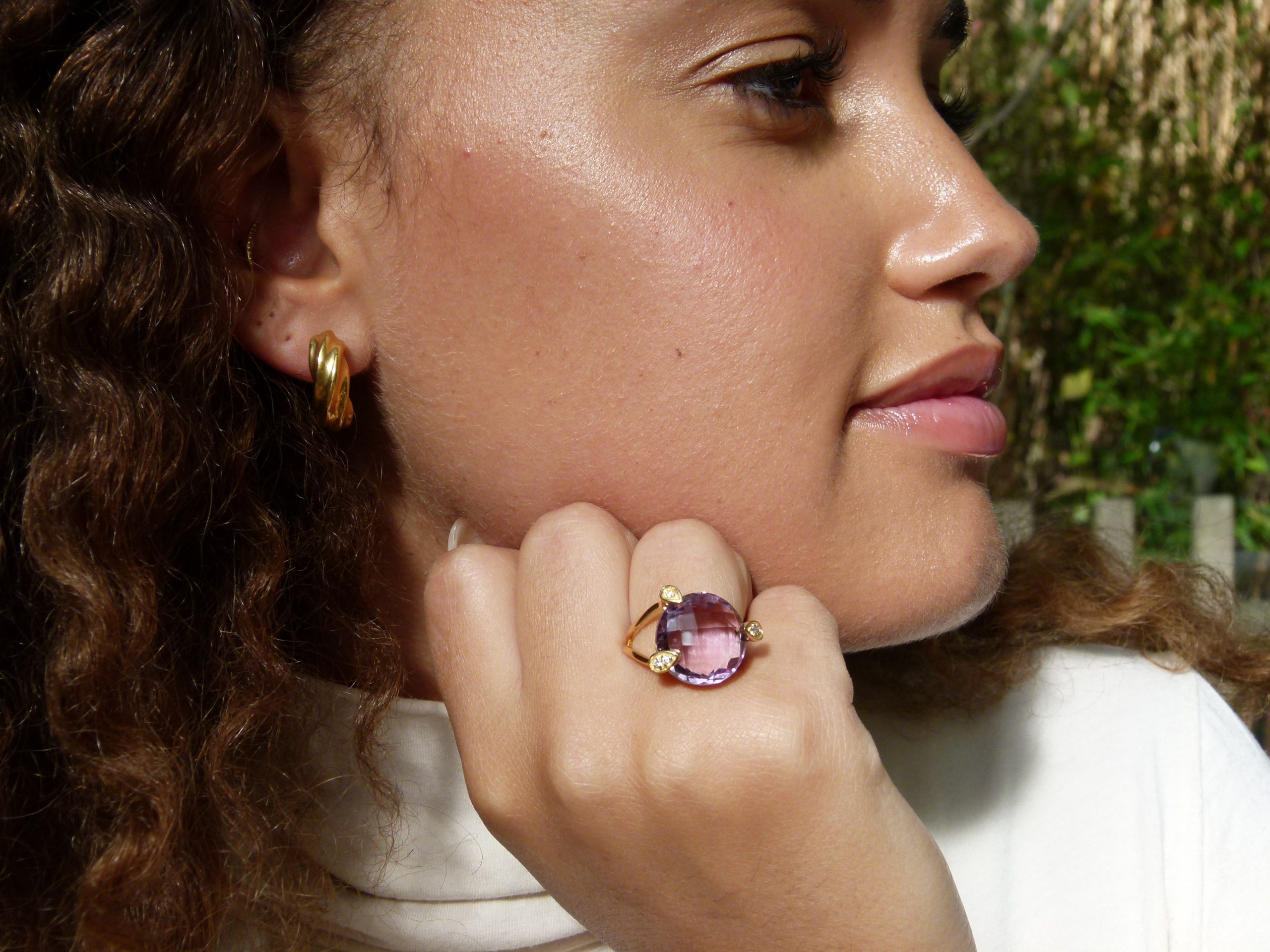 Ring in geel goud gezet met amethist en diamant - Afbeelding 5