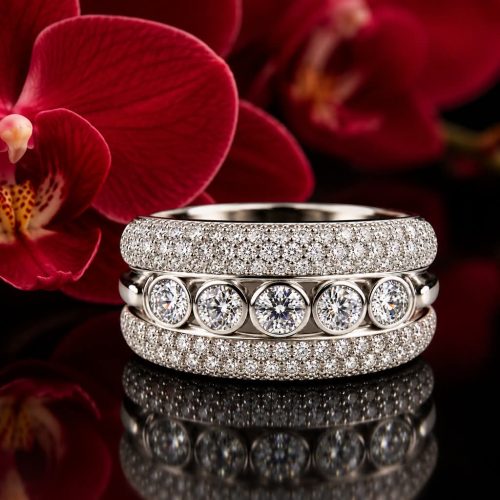 brede ring in wit goud gezet met diamant