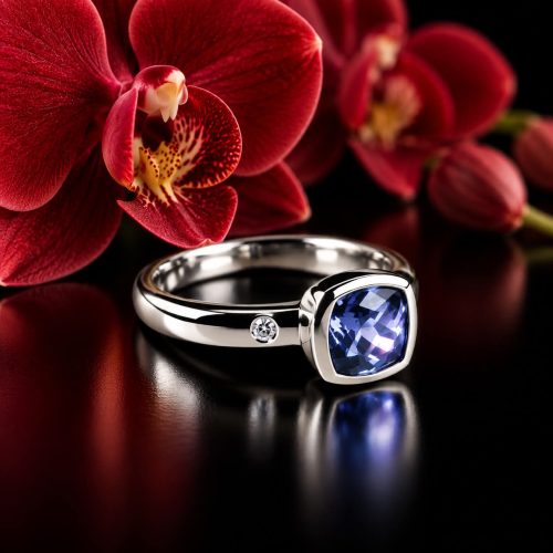ring in wit goud gezet met blauwe saffier en diamant