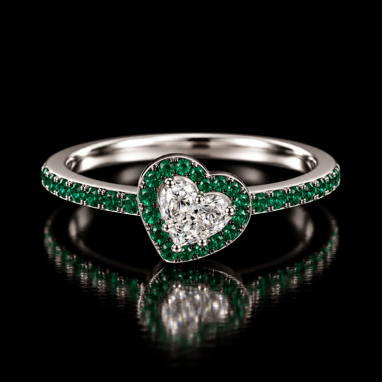 Ring in wit goud gezet met smaragd en diamant