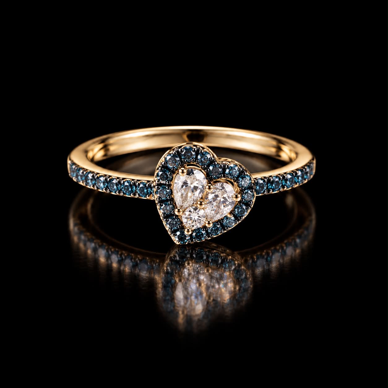 Ring in roos goud gezet met blauwe topaas en diamant