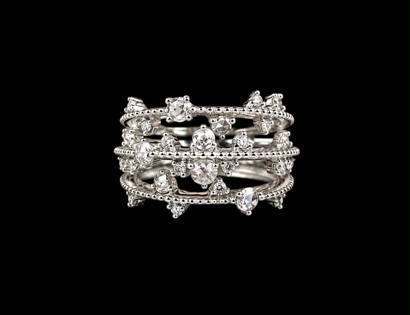 Brede wit gouden ring gezet met diamanten