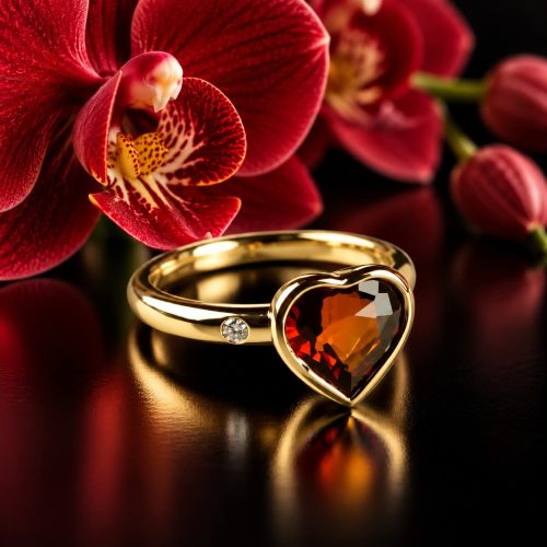 ring in geelgoud gezet met hartvorm citrien en diamant