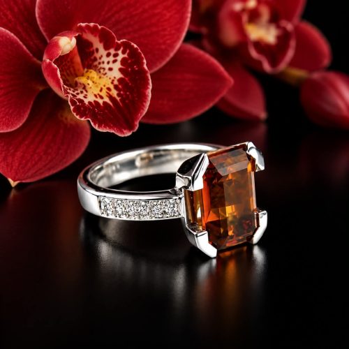 ring in wit goud gezet met citrien en diamant