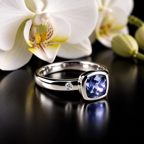 ring in wit goud gezet met blauwe saffier en diamant