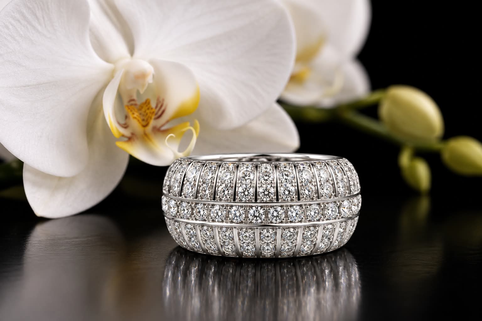 ring in wit goud gezet met diamant en diamant princessen - Afbeelding 2