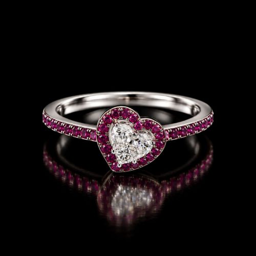 Ring in wit goud gezet met robijn en diamant