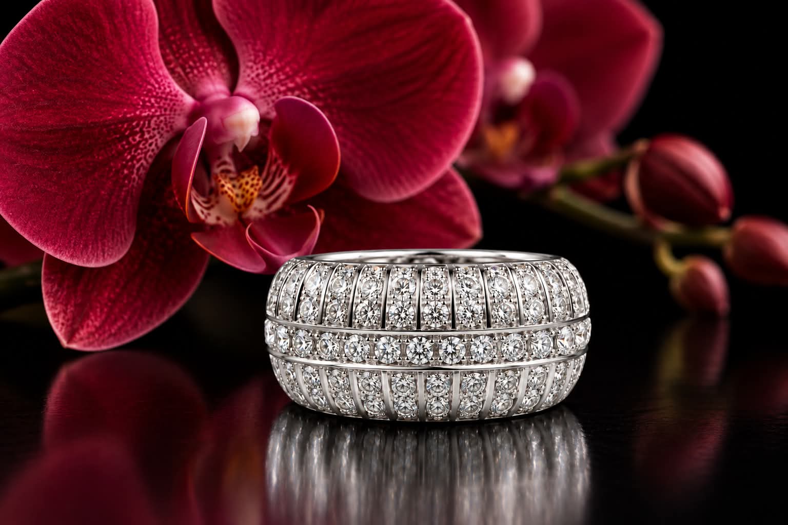 ring in wit goud gezet met diamant en diamant princessen