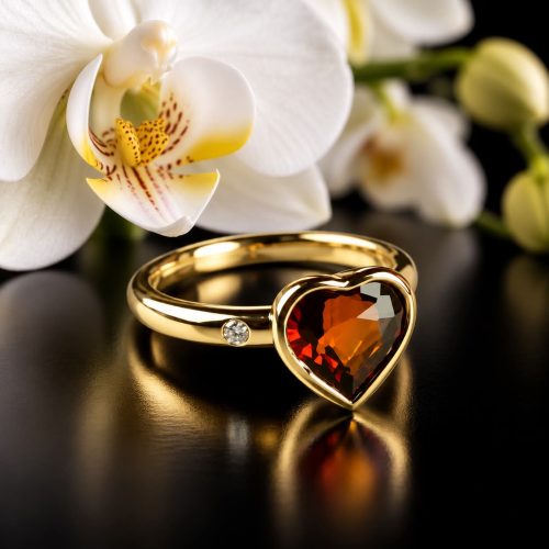 ring in geelgoud gezet met hartvorm citrien en diamant