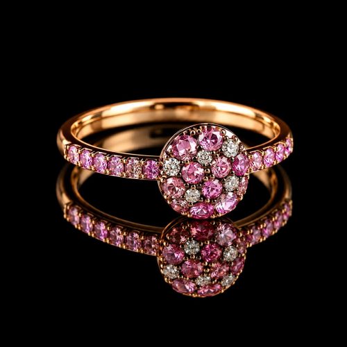 Ring in roos goud met roze saffier en diamant