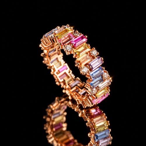Ring in zilver roos goud verguld met gekleurde stenen multicolor