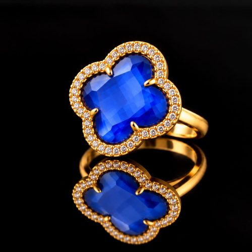 model Fiori gezet ring in zilver verguld kobaltblauw