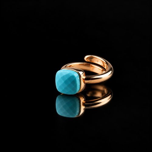 ring in zilver roze verguld model carré turkooise steen