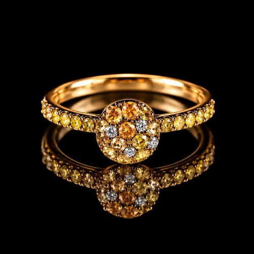 Ring in roos goud met gele saffier en diamant