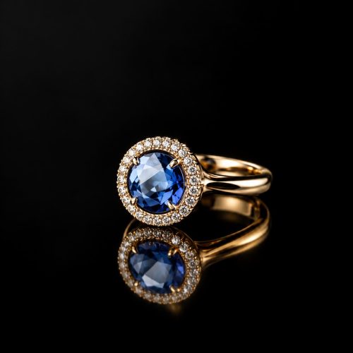 ring in zilver model classic klein gezet met blauwe steen en cubic zirconia