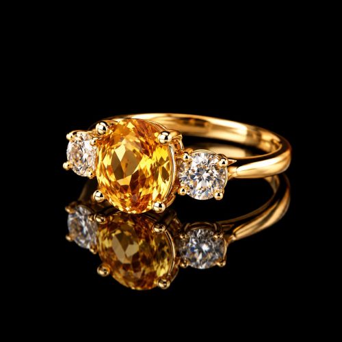 ring in geel goud gezet met citrien en groene kwarts