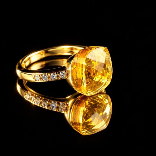 Zilveren ring geelgoud verguld model pomellato gele steen en cubic zirconia