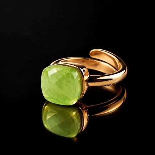 ring in zilver roze verguld model carré groene steen