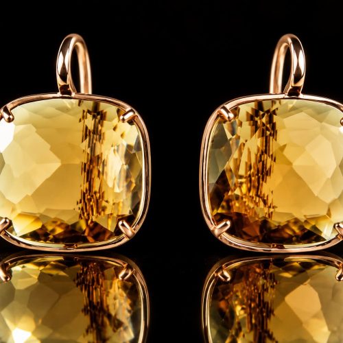 Oorringen Model Square zilveren oorringen oorbellen roos goud verguld gezet met bruine stenen