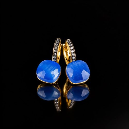 Zilveren oorringen oorbellen geelgoud verguld model pomellato met blauwe steen