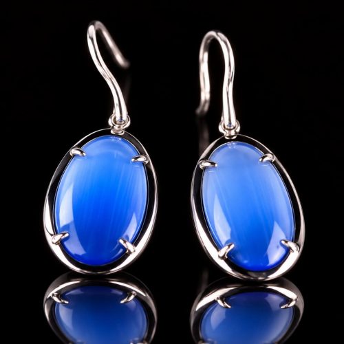 Zilveren oorringen oorbellen Model Oval met blauwe stenen