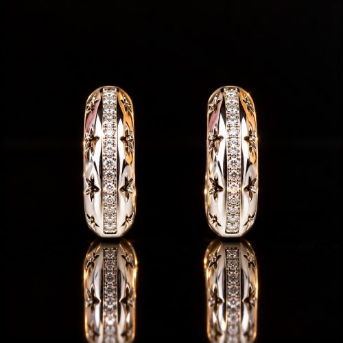 oorringen in wit en geel goud gezet met diamant princessen