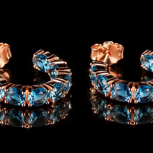 Oorringen oorbellen creolen in zilver roos goud verguld gezet met blauwe stenen