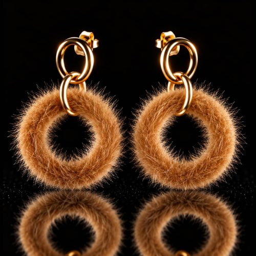 Oorringen Model Cirkel Fur goudkleurig met camel bruine pels cirkel