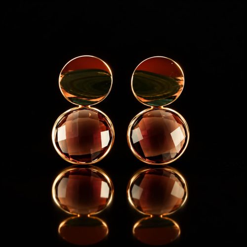 Oorringen Model 1 Round in brons geelgoudkleurig met bruine steen