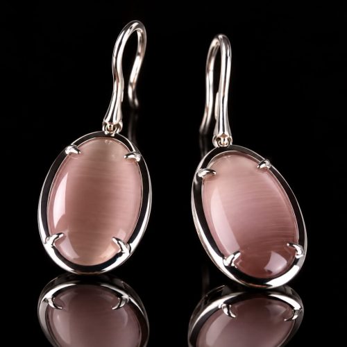 Zilveren oorringen oorbellen Model Oval met roze stenen