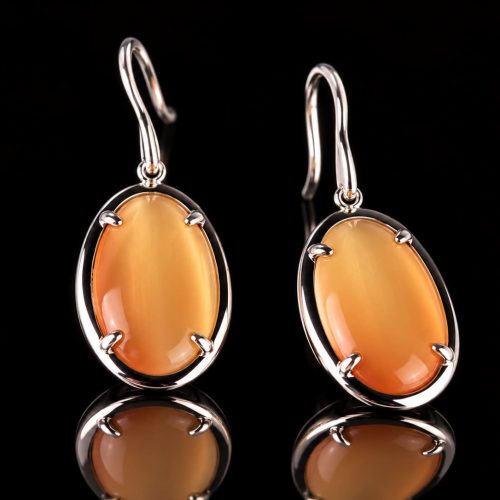 Zilveren oorringen oorbellen Model Oval met oranje stenen