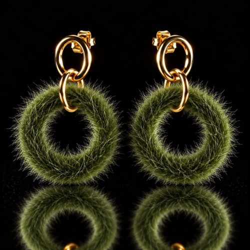 Oorringen Model Cirkel Fur goudkleurig met khaki pels cirkel